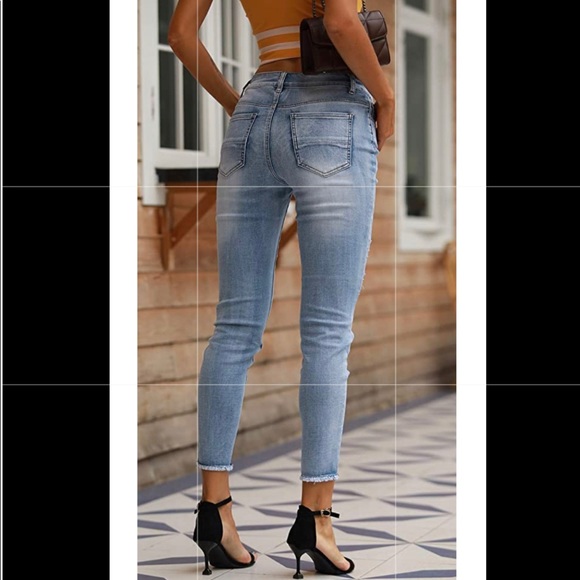 Ripped Distressed Destroyed Skinny blue Jeans - Picture 6 of 10